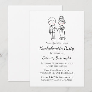 Cartoon Bride Groom Whimsical Junggeselinnen-Absch Einladung