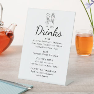 Cartoon Bride Groom Whimsical Wedding Drinks Bar Sockelschild