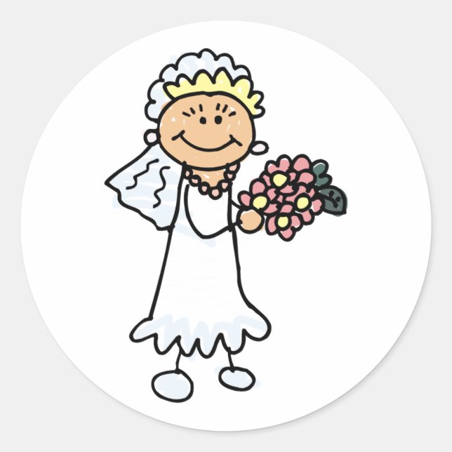 Cartoon Bride Runder Aufkleber (Vorderseite)