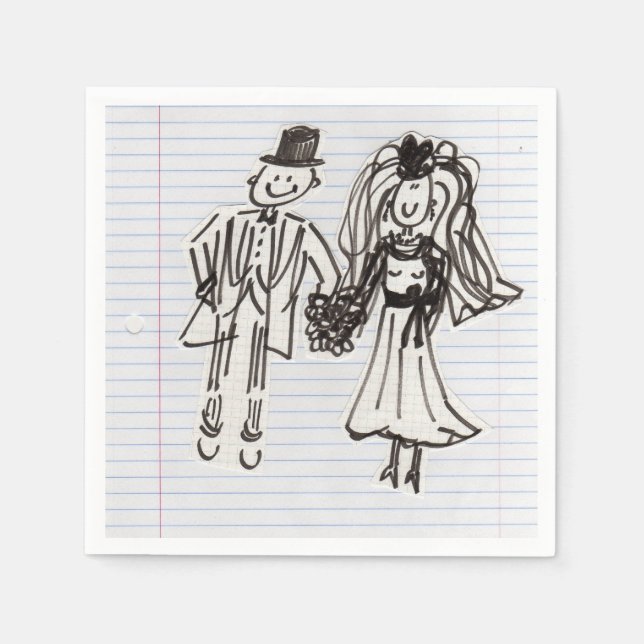 Cartoon Bridge/Groom Paper Napkins Serviette (Vorderseite)
