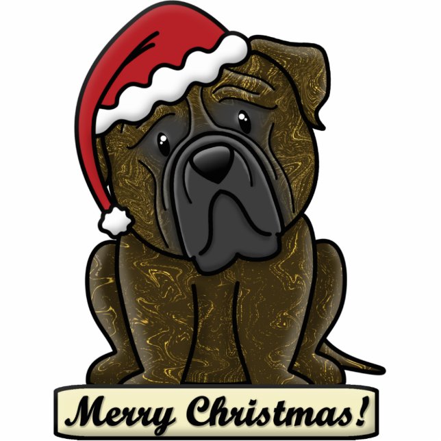 Cartoon Brindle Bullmastiff Weihnachtsverzierung Fotoskulptur Ornament (Vorne)