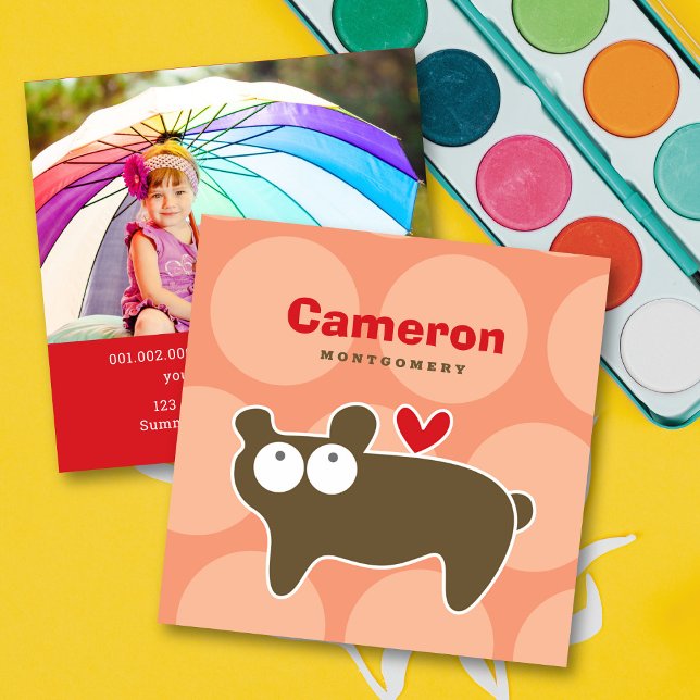 Cartoon Brown Bär Kid Profil Foto Calling Card Quadratische Visitenkarte (Von Creator hochgeladen)