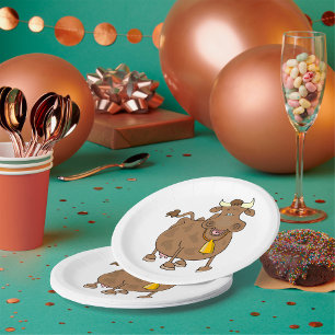 Cartoon Brown Cow Pappteller