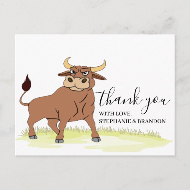 Cartoon Bull Carte de remerciements (Devant)