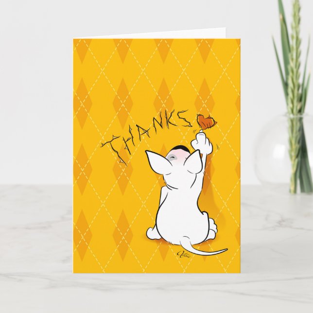 Cartoon Bull Terrier "Danke!" Grußkarte Dankeskarte (Vorderseite)