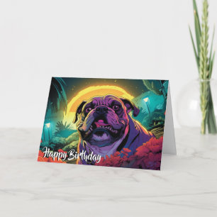 Cartoon Bulldog im Garten Karte