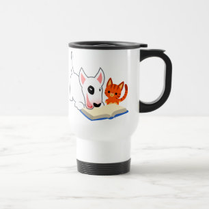 Cartoon Bullie und Kitty mit der Reisebecher