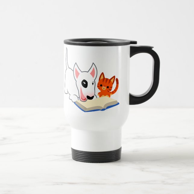 Cartoon Bullie und Kitty mit der Reisebecher (Rechts)