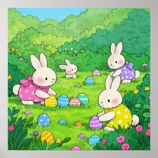 Cartoon Bunnies Ostereier Poster (Vorne)