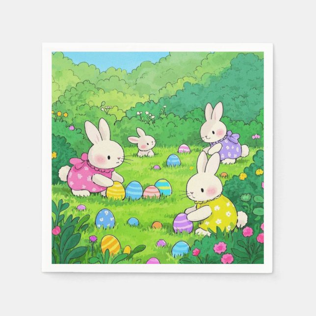 Cartoon Bunnies Ostereier Serviette (Vorderseite)