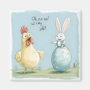 Cartoon Bunny Chick Egg Osterspass Magnet