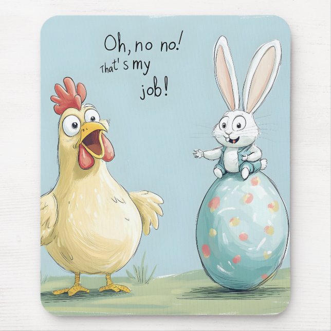 Cartoon Bunny Chick Egg Osterspass Mousepad (Vorne)