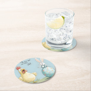 Cartoon Bunny Chick Egg Osterspass Runder Pappuntersetzer