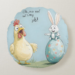 Cartoon Bunny Chick Egg Osterspass Rundes Kissen