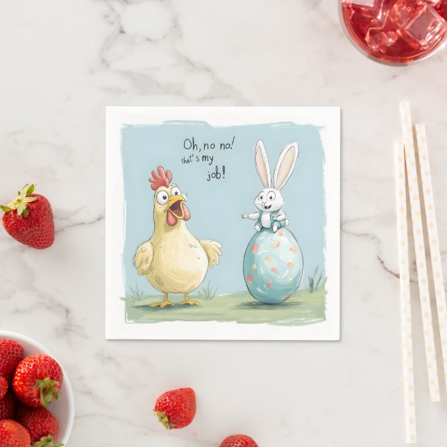 Cartoon Bunny Chick Egg Osterspass Serviette (Beispiel)