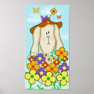 Cartoon Bunny mit Blume Poster