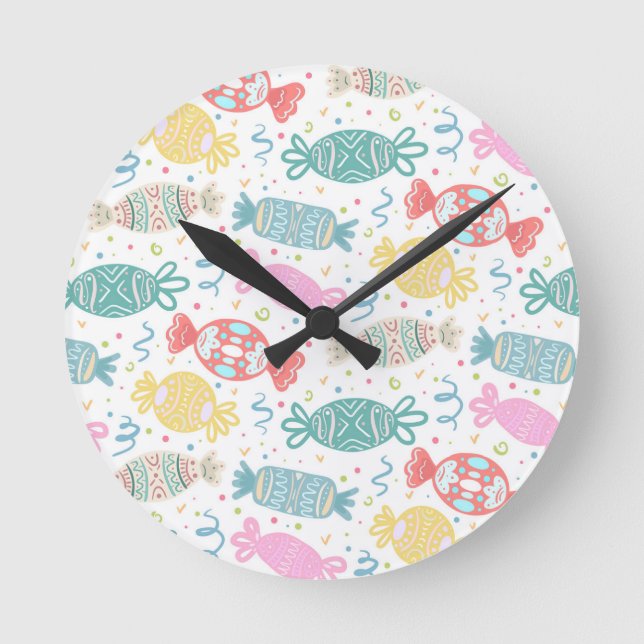 Cartoon bunte festliche Bonbons Runde Wanduhr (Vorderseite)
