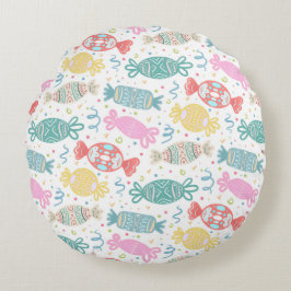Cartoon bunte festliche Bonbons Rundes Kissen