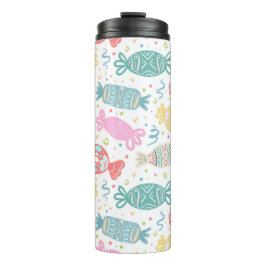 Cartoon bunte festliche Bonbons Thermosbecher