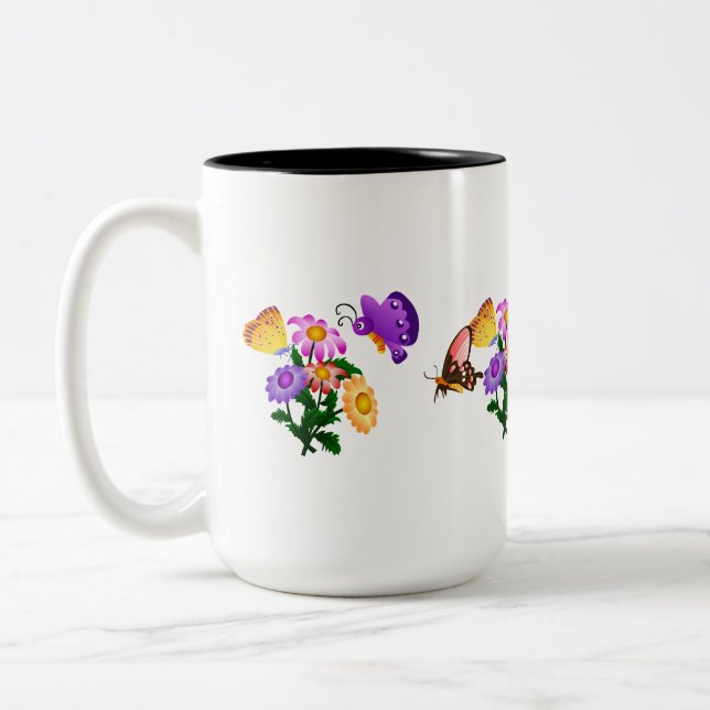 Cartoon Butterflies Zweifarbige Tasse (Links)