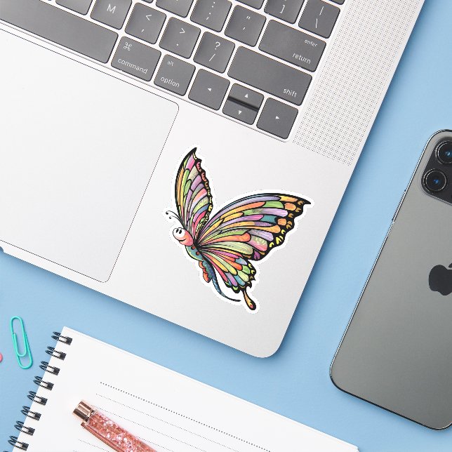 Cartoon Butterfly Aufkleber (Laptop mit iPhone)