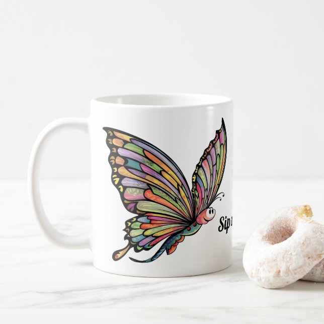 Cartoon Butterfly Personalisiert Kaffeetasse (Mit Donut)