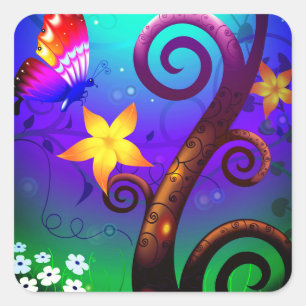 Cartoon Butterfly Quadratischer Aufkleber