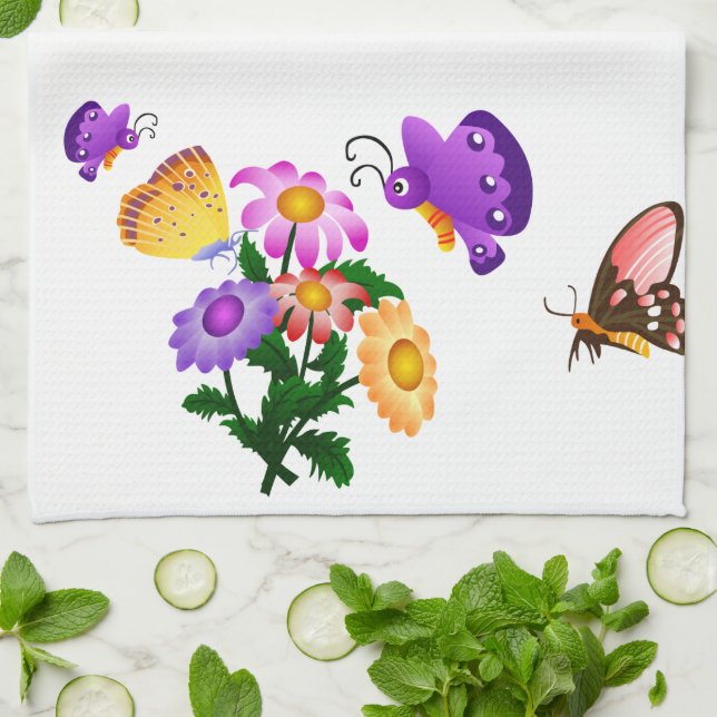Cartoon Butterfly und Blume American MoJo Kitch Geschirrtuch (Gefaltet)