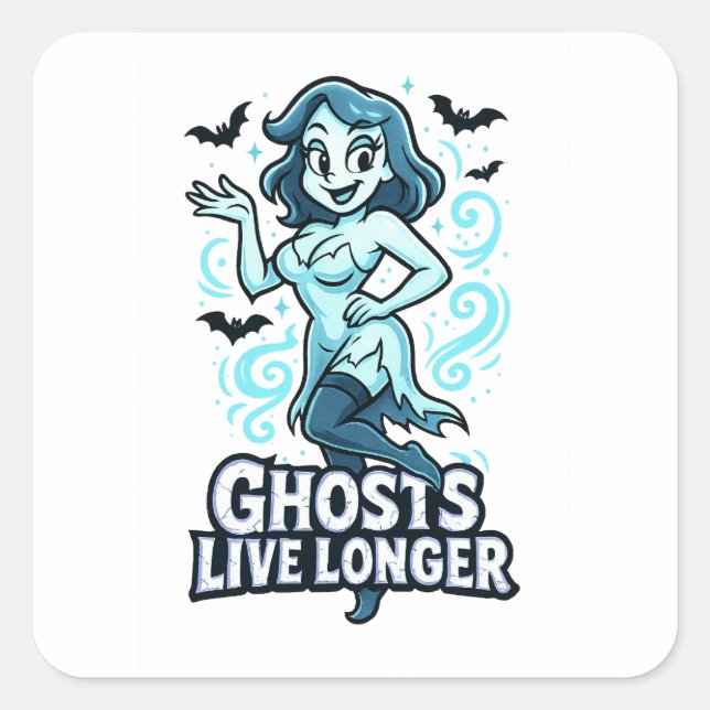 Cartoon Button-Up-Ghost - Ghosts Live länger Quadratischer Aufkleber (Vorderseite)
