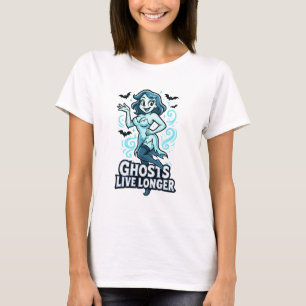 Cartoon Button-Up-Ghost - Ghosts Live länger T-Shirt