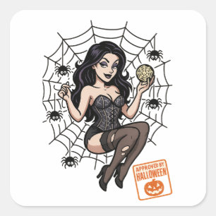 Cartoon Button-Up Spider - Halloween genehmigt Quadratischer Aufkleber