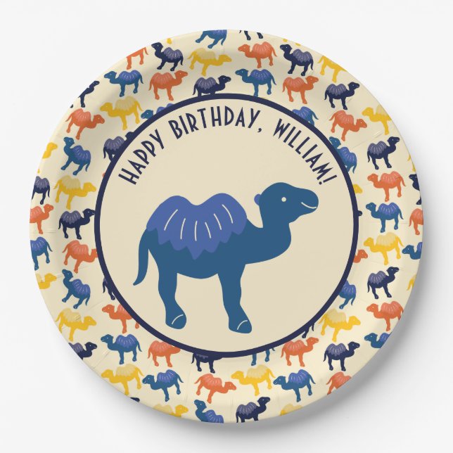 Cartoon Camel Birthday Party Personalisiert Pappteller (Vorderseite)