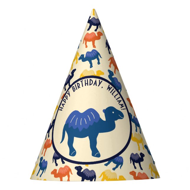 Cartoon Camel Blue Bactrian 2 Humps Personalisiert Partyhütchen (Vorderseite)