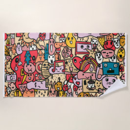 Cartoon Caracter Handgezeichnete Toss Muster Kinde Strandtuch