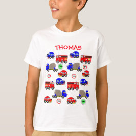 Cartoon Cars Trucks Feuerwehrfahrzeuge Niedlich Pe T-Shirt