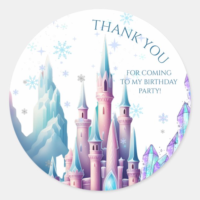  Cartoon Castle Frozen Kingdom 1st Birthday Runder Aufkleber (Vorderseite)