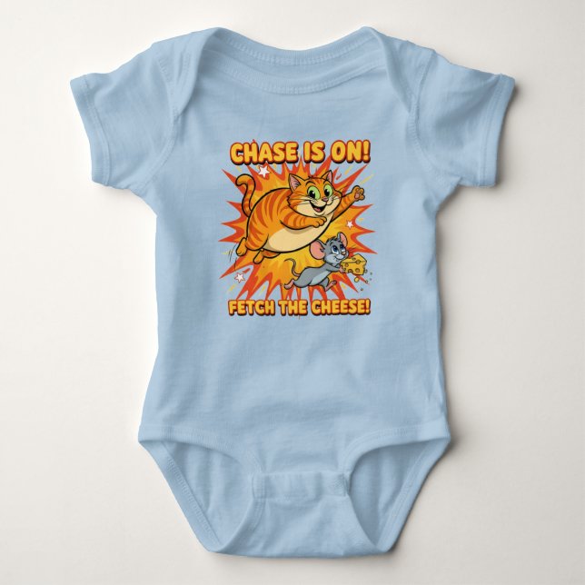 Cartoon Cat and Mouse Chase Baby Strampler (Vorderseite)