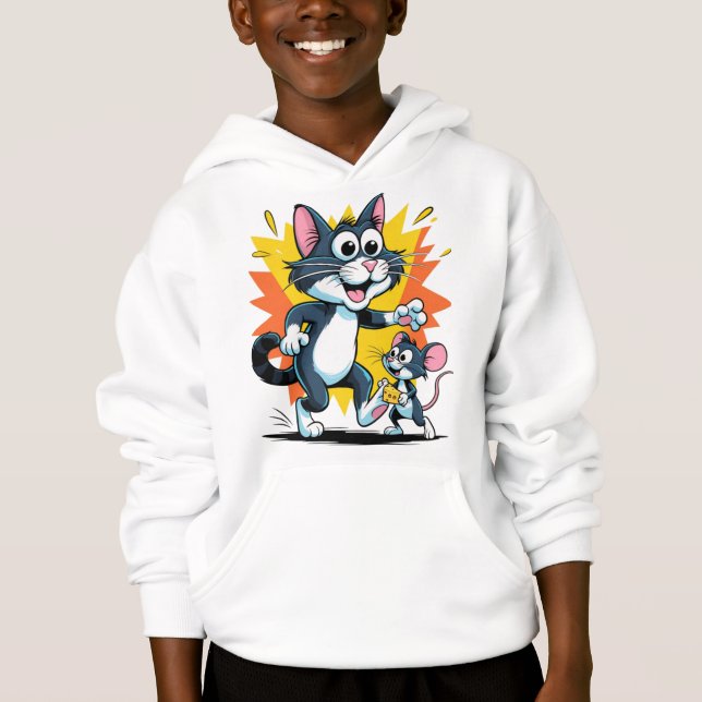 Cartoon Cat and Mouse Chase Hoodie (Vorderseite)
