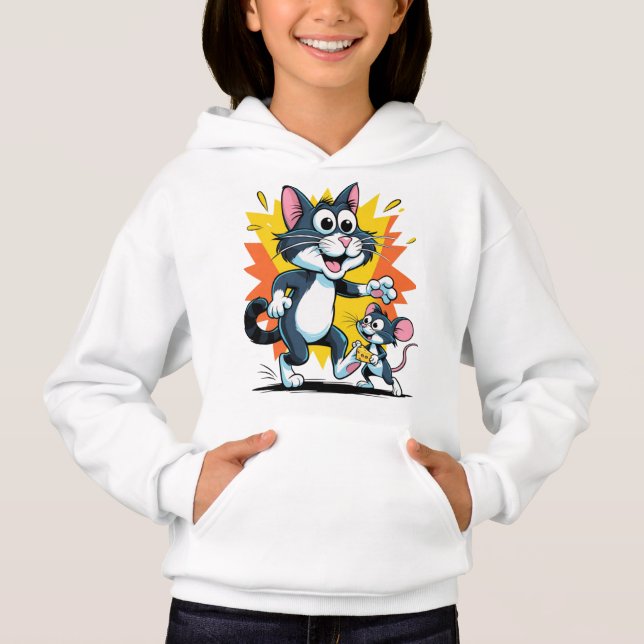 Cartoon Cat and Mouse Chase Hoodie (Vorderseite)