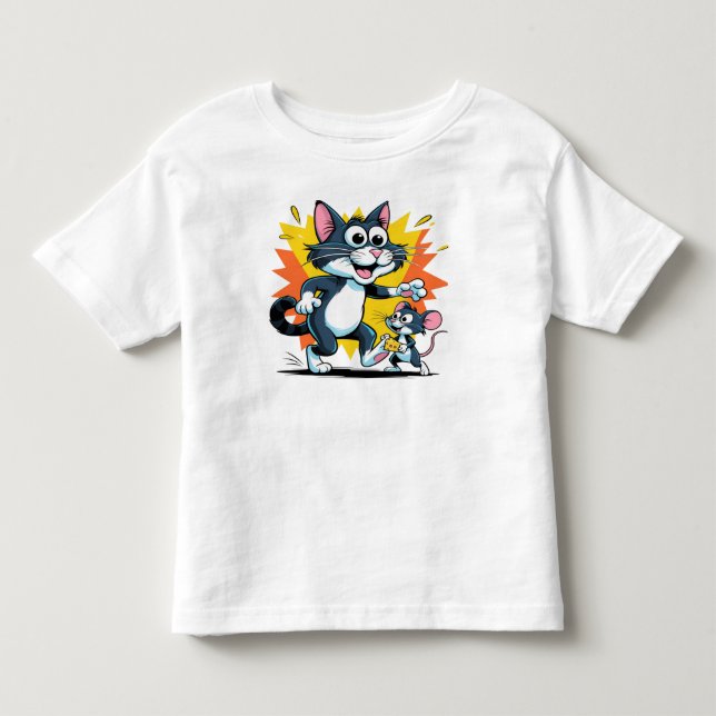 Cartoon Cat and Mouse Chase Kleinkind T-shirt (Vorderseite)