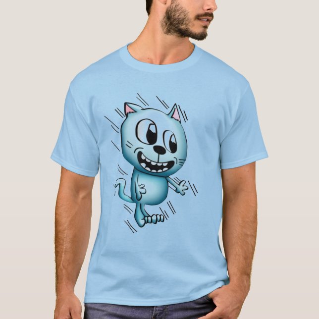 Cartoon Cat Blue T-Shirt (Vorderseite)