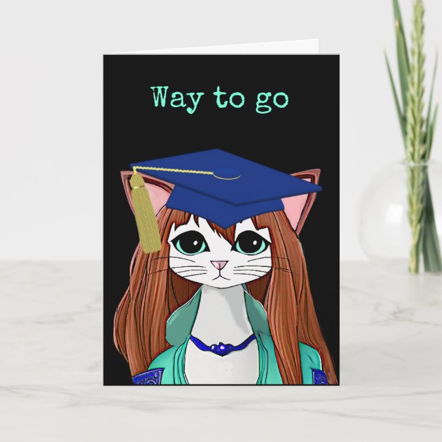 Cartoon Cat Graduate Karte (Vorderseite)