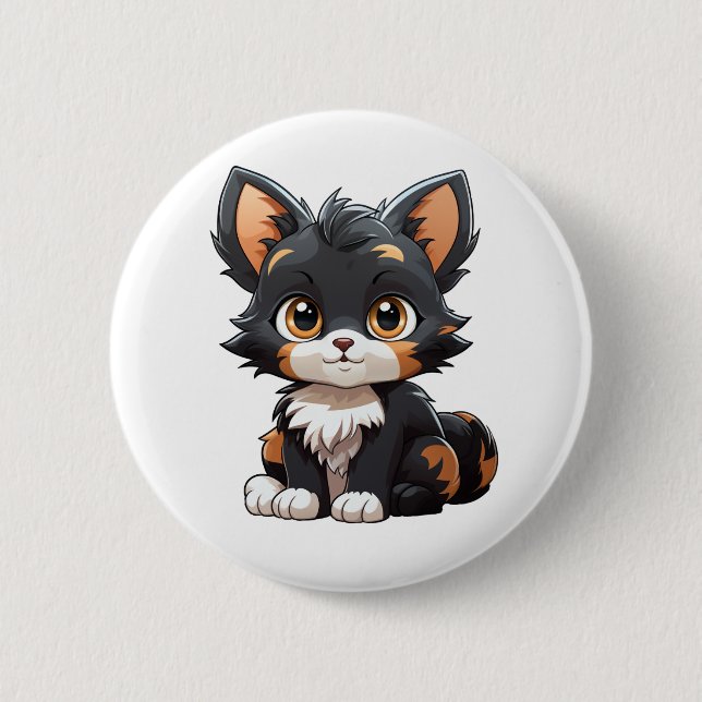 Cartoon Cat Illustration Button (Vorderseite)
