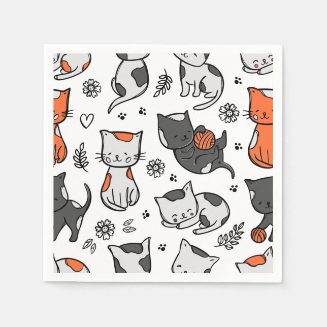 Cartoon Cat Illustration Serviette (Vorderseite)