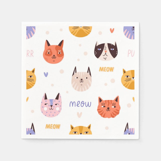 Cartoon Cat Illustration Serviette (Vorderseite)