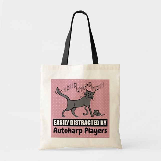 Cartoon Cat Leicht von Autoharp-Spielern abgelenkt Tragetasche (Vorne)
