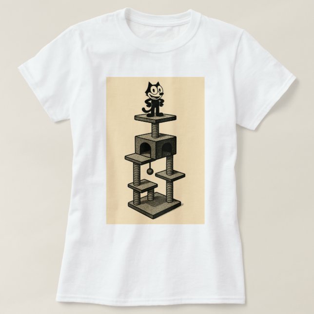 Cartoon Cat Lieben seinen Baum T-Shirt (Design vorne)