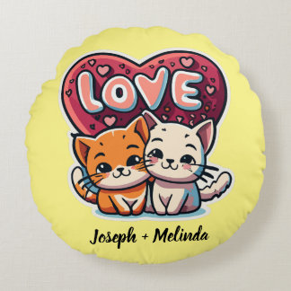 Cartoon Cat Liebhaber Rundes Kissen