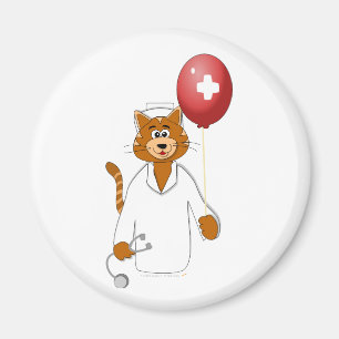 Cartoon Cat Nurse mit Ballon Magnet