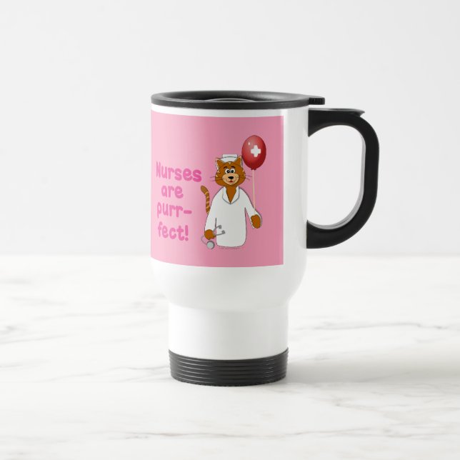 Cartoon Cat Nurse Pink Travel Mug Stainless Steel Reisebecher (Rechts)